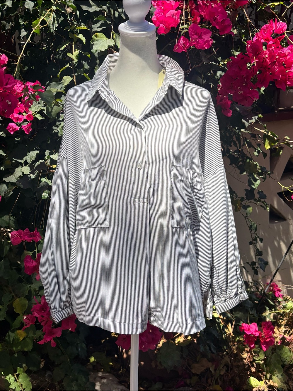 Max Studio White and Black Pinstripe Button-Down Shirt